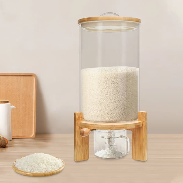 Flingdispenser - Spannmålsbehållare 7,5 l - Lufttät - Tappkran och mätkopp - Glas - För ris, pasta, djurfoder - Klar