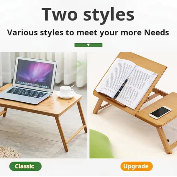 Laptopbord i bambu - Hopfällbart datorbord - Ergonomisk design - Rektangulär form - Ingen montering - Utan hjul - Vikt 2,3 kg