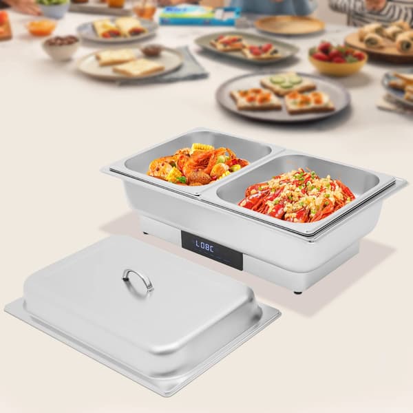 Buffetvarmer - Elektrisk chafing dish - 600 W - Rektangulær - Rustfrit stål - Temperaturkontrol