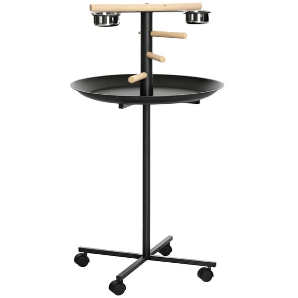 Fuglefoderhus - Foderstation til havefugle - 4 kroge 2 rustfri skåle - Ø60 cm højde 111 cm - Grå
