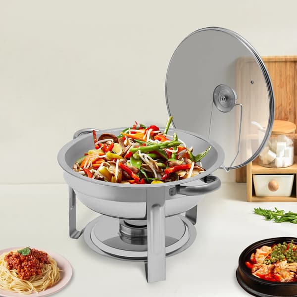 Chafing Dish Buffet Sæt - Rund Buffetvarmer/Chafer - 5 Qt (4,7 L) - Rustfrit Stål - Sølv