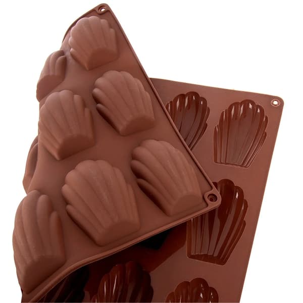 Biscuitform - Silikoneform til kager - Muslingeform - 32 x 24,5 x 2 cm - Brun