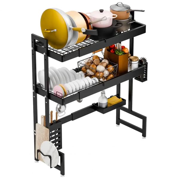 Diskställ över diskhon - 2‑vånings - Teleskopisk - Justerbar längd 63,5–99 cm - Röd