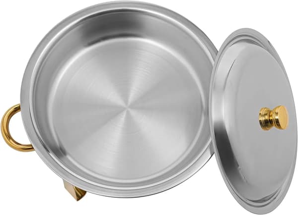 Buffetvarmer - Rund chafing dish - Sæt med 4, 4,5 l, Rustfrit stål, Med låg - Sølv