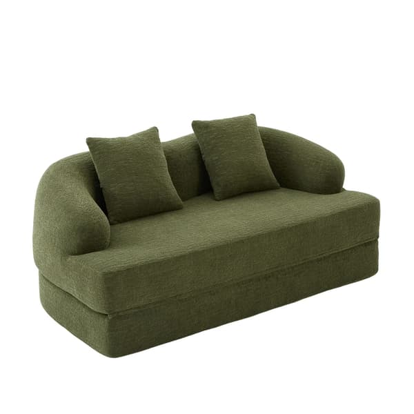 Soffa - 2-i-1 bäddsoffa - 2-sits - Utfällbar - Chenilletyg - 2 kuddar - Platsbesparande - Grön
