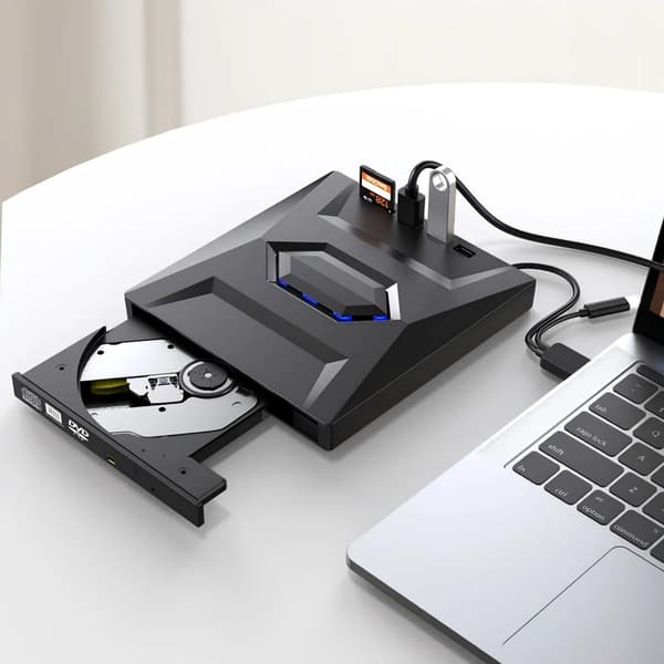 Ekstern optisk drev - DVD-brænder - USB 3.0 & USB‑C - Hurtig dataoverførsel - Windows/Mac/Linux - Til stationær PC