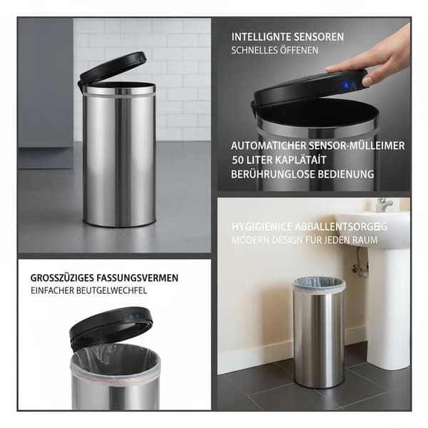Automatisk sensor soptunna - Avfallshink 50 L - Rörelsesensor - Touchless - Tygmaterial - Armégrön
