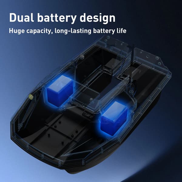 Foderbåd - D50B foderudkaster - 12 V - 2 x 15.600 mAh - GPS + BeiDou-dobbeltpositionering - Net- og krogudkastning - ABS - Sort