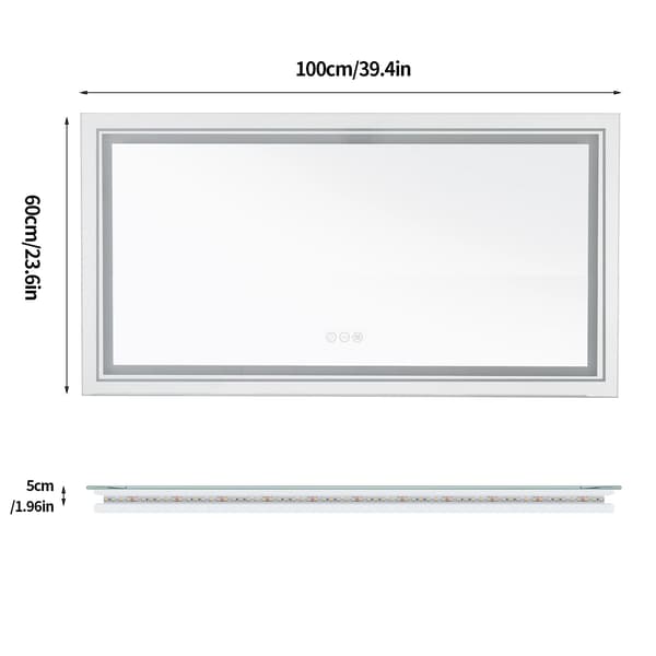 LED-badrumsspegel - Rektangulär väggspegel - 100 x 60 cm - Fram- och bakbelysning - Imfri - Väggmonterad - Modern design