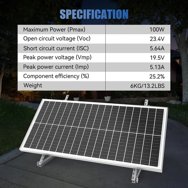 Solpanel - 100 W monokrystallinsk - Stiv solcellemodul - 24 % effektivitet - 12BB - 1 stk.