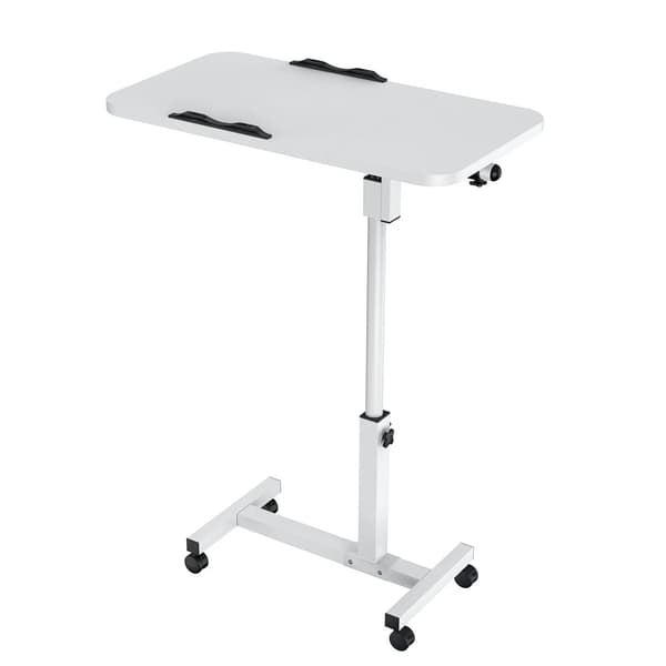 Justerbart laptopbord - Rullbart ståbord - Dubbla bordsskivor - Rektangulär - Metallram - Icke-elektrisk - Vit