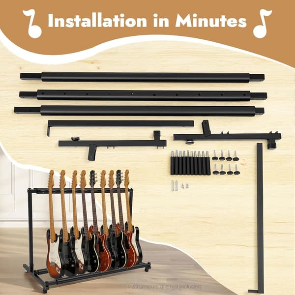 Gitarrställ - Fällbart gitarrack med 9 platser - Stålram - Skumskyddade hållare - För elgitarr och bas - Svart