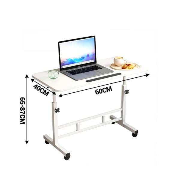 Laptopbord med hjul - Højdejusterbart computerbord - 65–87 cm - Vippebar bordplade - Mobilt - Hvid