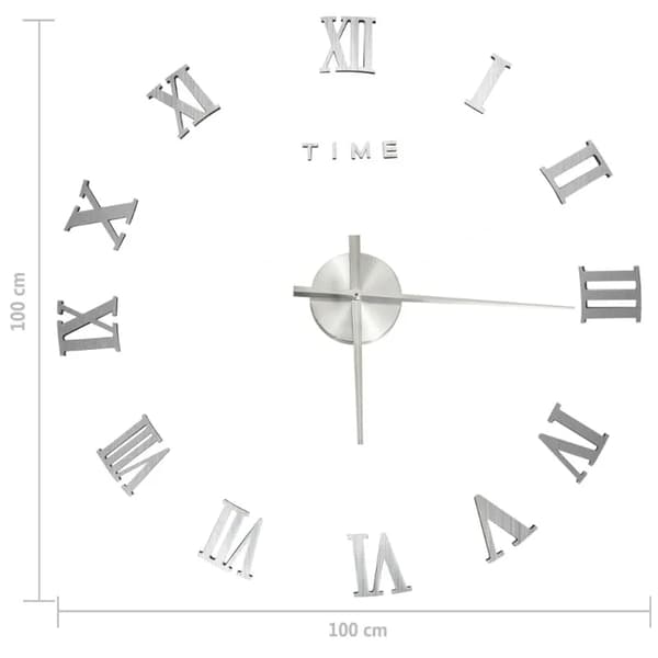 Modern 3D Väggklocka - XXL Väggur 100 cm - Tyst Kvartsur - DIY Design - Silver