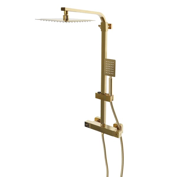 Regnbruser sæt - Termostat brusersystem - Bruserstang - Rustfrit stål & messing - 1,5 m slange - Guld