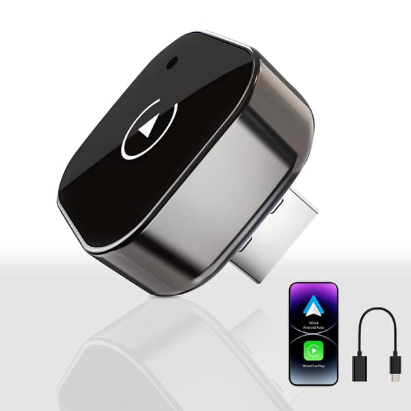 2-in-1 langaton CarPlay- ja Android Auto -sovitin - Autoadapteri - 5 GHz WiFi - USB ja Type-C - Plug & Play - Musta