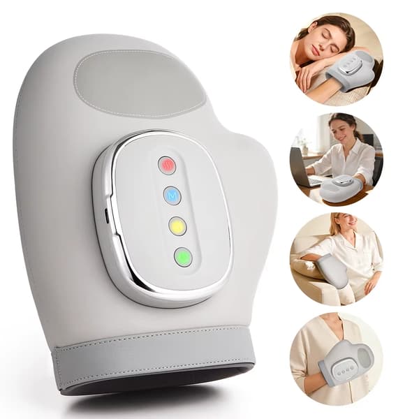 Massagehandske - Håndmassager - Luftkompression - Æltning - Vibration - USB-C - Hvid