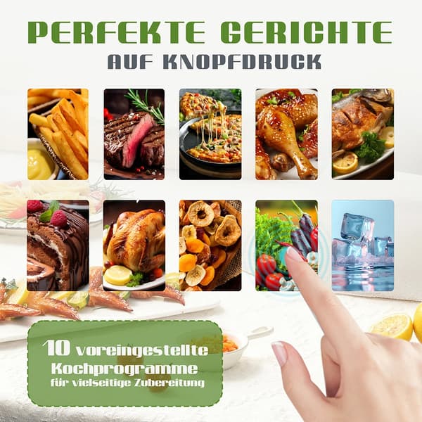 Varmluftsfritös - 9 l Dubbelkorg - 2000 W Ugn - 10 Program - LED-touchdisplay - Visningsfönster - Oljefri Matlagning