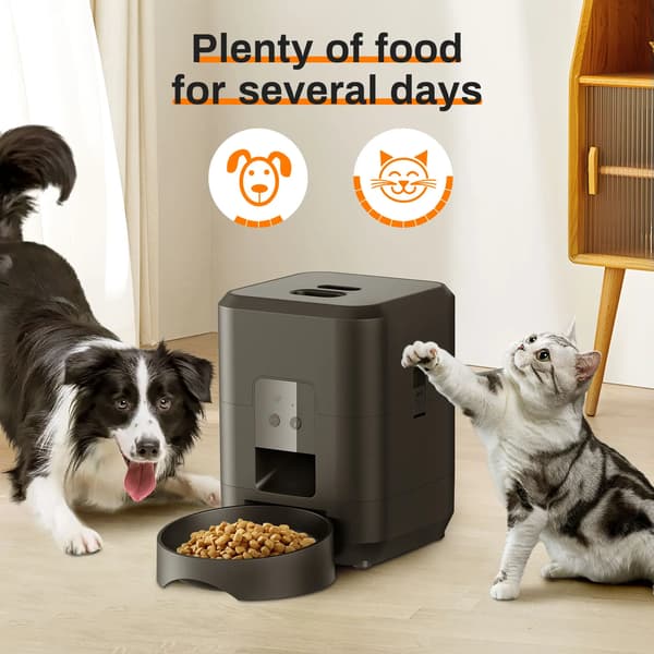 Automatisk foderautomat til kæledyr - 2L smart foderdispenser til kat og hund - WiFi APP-styring - Programmerbar timer - LCD-display - 5V USB-strøm - Sort