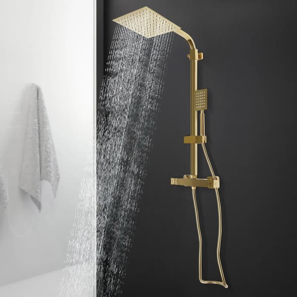Regnbruser sæt - Termostat brusersystem - Bruserstang - Rustfrit stål & messing - 1,5 m slange - Guld