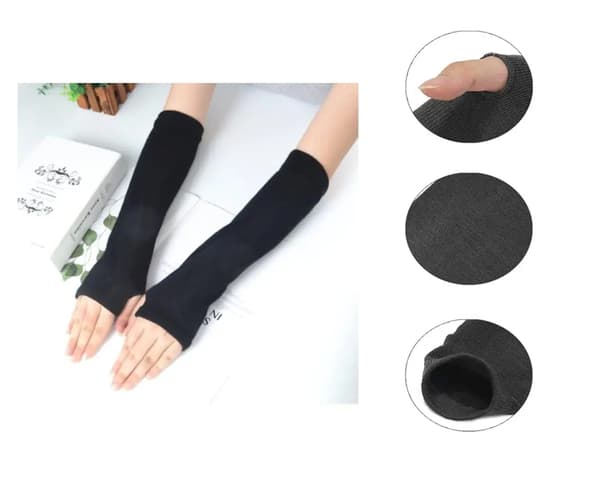 Fingerløse handsker - Strikkede armvarmere - Tommelfingerhul - Elastiske - Polyester - Til sport - Sorte
