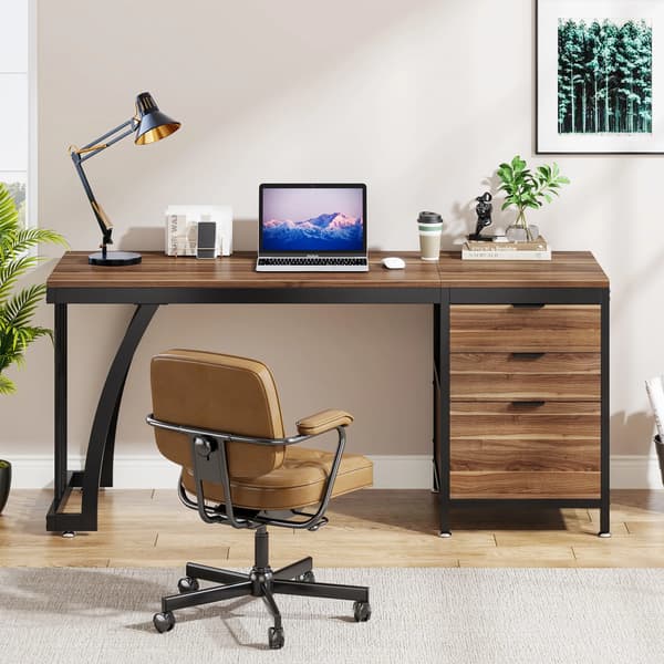 Computerbord - Skrivebord 150 cm - 3 Skuffer - Vendbare Skuffer - Rektangulær Form - Træmateriale - Med Skab - Mørkelilla