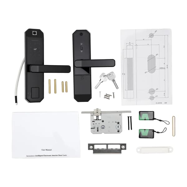 Smart dörrlås - Fingeravtryck & PIN - 200 fingeravtryck/200 koder - 4×AAA batterier - Zinklegering - FAR ≤0,005 % - Svart