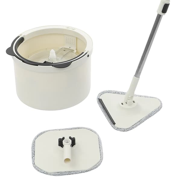 Roterende moppe med spand - Spinmoppe-sæt - Rotationssystem - Rustfrit stål - Til hjemmet - Hvid