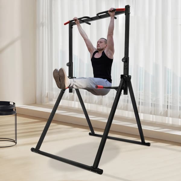 Pull-up & dipstation - Justerbart stativ - Højde 1,75–2,3 m - Max 200 kg - Parallelstænger 49–98 cm - Triangulær ramme - Sort
