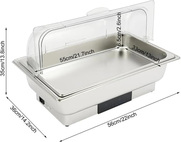 Elektrisk chafing dish - Buffetvarmer - 9L kapacitet - 600W - Rustfrit stål - Madvarmer sæt