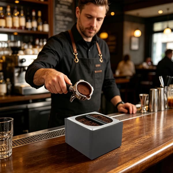 Espressobeholder til kaffegrums - Knockbox til kaffepucke - Rustfrit stål - 1500 ml - Sort