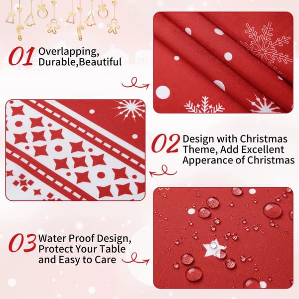 Julduk - Rektangulär Bordsduk - 137 x 201 cm - Snöflingemönster - Maskintvättbar - 100 % Polyester - Röd