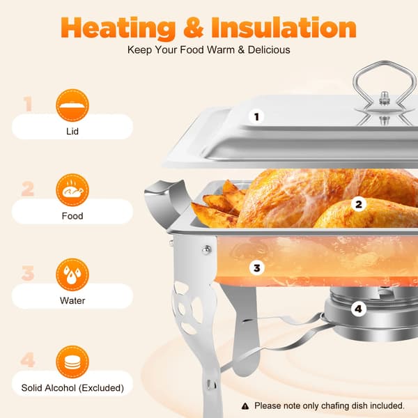 Chafing Dish - Buffetvarmer - Rektangulær - 6 L - Rustfrit stål - Med låg - Sølv