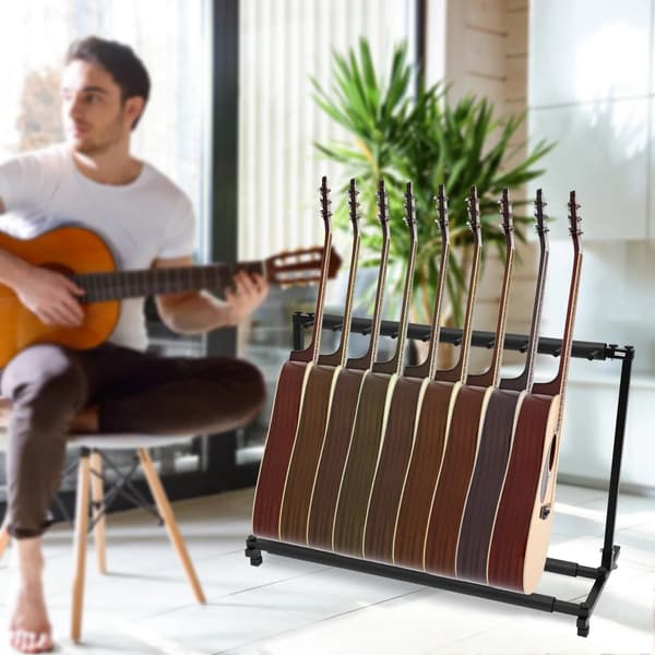 Gitarrställ - Universellt 9-plats stativ - För akustisk gitarr, elgitarr, bas - Järn - Rektangulär - Modern design - Svart