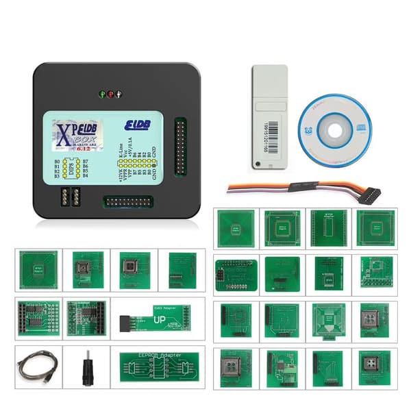 XPROG M - ECU-programmerer - Version V5.55 - Læs/skriv EEPROM og Flash - Komplet adaptersæt - Windows XP/7 64-bit - Udvidede autorisationer
