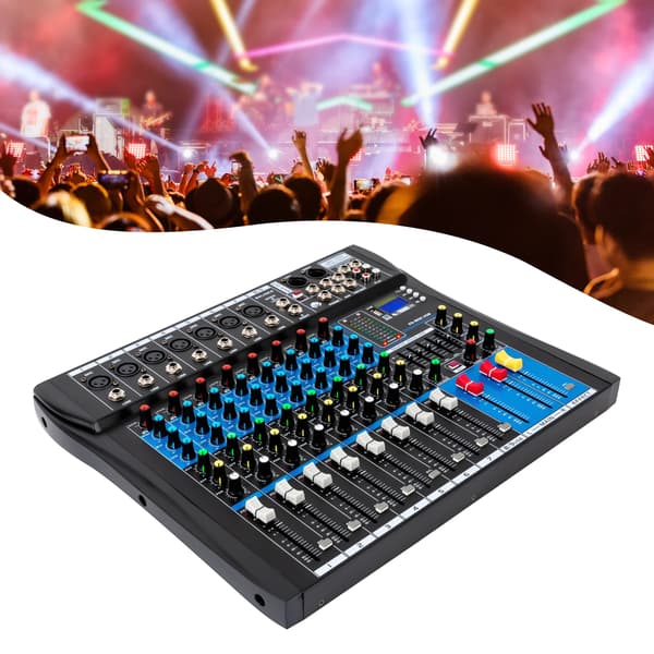 Lydmixer - 8-kanals DJ-controller/mixer - Bluetooth - USB - 48V Fantomstrøm - 5-bånds EQ - Til Live & Studie - Sort