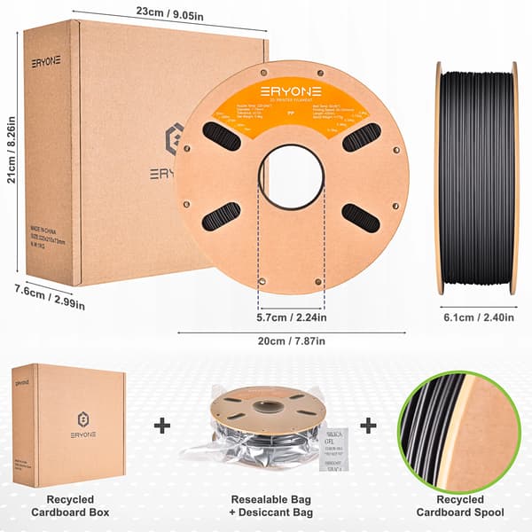 PP filament 3D-printer - 3D-print tråd - Standard polypropylen PP, 1 kg spole, til FDM 3D-printer - Sort