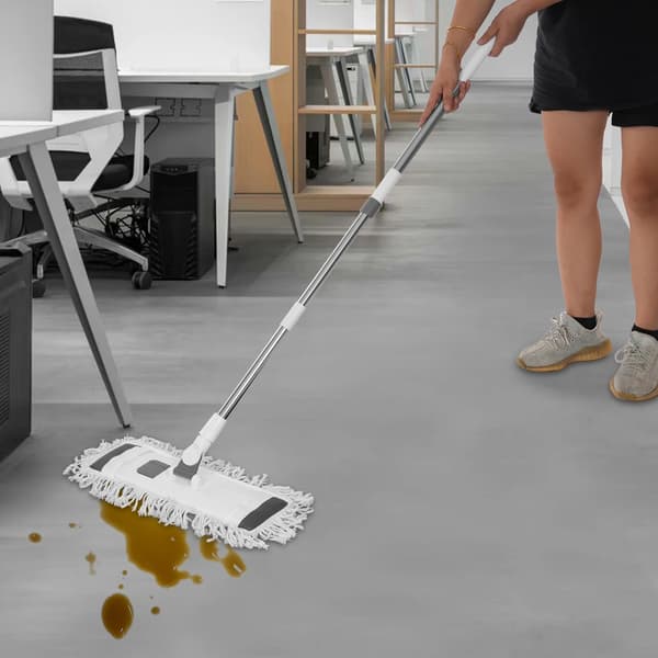 Golvmopp - Platt mopp - Rektangulär 55×25 cm - Stålskaft - Inkl. 2 syntetiska moppdukar - Vit