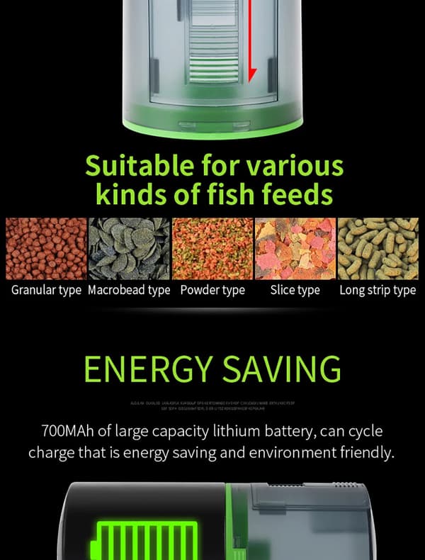 Automatisk fiskefoderautomat - Akvarium foderdispenser - Programmerbar timer - LCD display - 3 foderniveauer - 200 g kapacitet