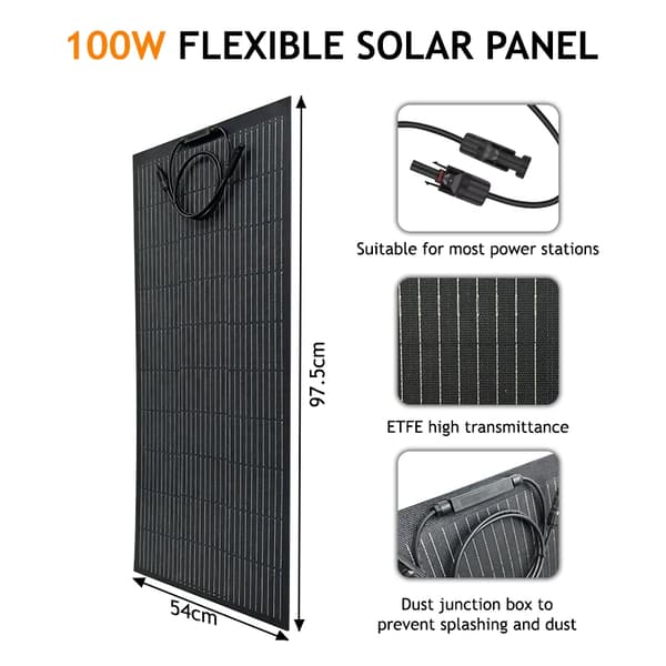 Altan solcellepanel - Fleksibelt solpanel 100W - IP67 vandtæt - Foldbart - Let - Til hjem og udendørs brug