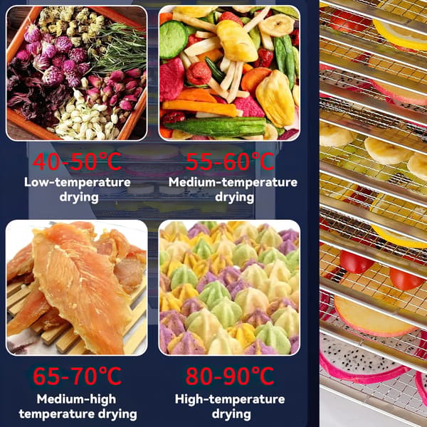 Fødevaredehydrator - Frugttørrer - 8 Bakker - Rustfrit Stål - 400 W - Timer & LED - 120–220 V AC
