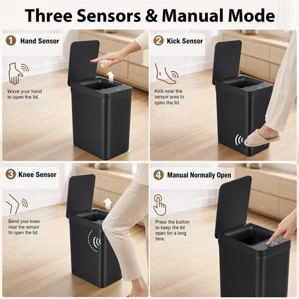 Beröringsfri soptunna - Rörelsesensor - 12 L - ABS - Luktisolering - Rektangulär - Svart