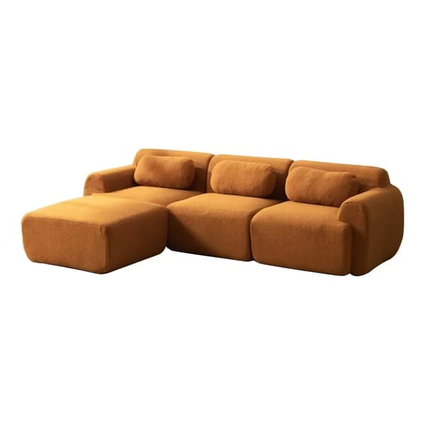 L-formad modulsoffa - 3-sits - Chenilletyg - 30D högelastiskt skum - Lätt ram - Halkfri undersida - Karamell