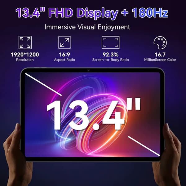 Tabletti - T60 Pro Android-tabletti - Android 15 - 34 cm IPS-näyttö - 256 Gt - Väh. 8 Gt RAM - 120 Hz - Kaksoiskamera