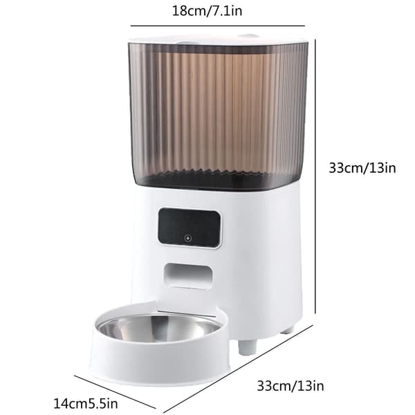 Automatisk kattefoderautomat - Smart WiFi 5 L - App-styret - Tidsindstillet fodring - Til tørfoder - Portioner 50–2000 g - Hvid