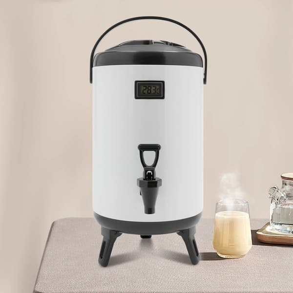 Isoleret drikkedispenser - Termobeholder 10 l - Rustfrit stål - Til varme og kolde drikke - Med hane - Med termometer