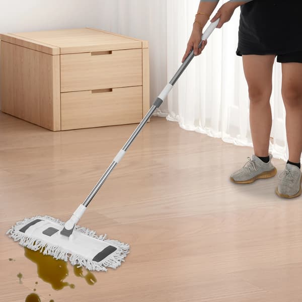 Golvmopp - Platt mopp - Rektangulär 55×25 cm - Stålskaft - Inkl. 2 syntetiska moppdukar - Vit