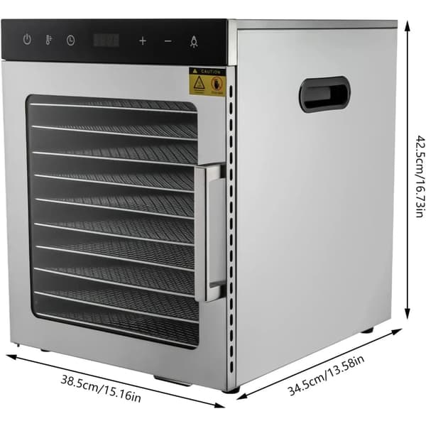 Fødevaretørrer - Maddehydrator - Rustfrit Stål - 30–90 °C - 80 W - 220 V - 10 Hylder - Rektangulær - Orange
