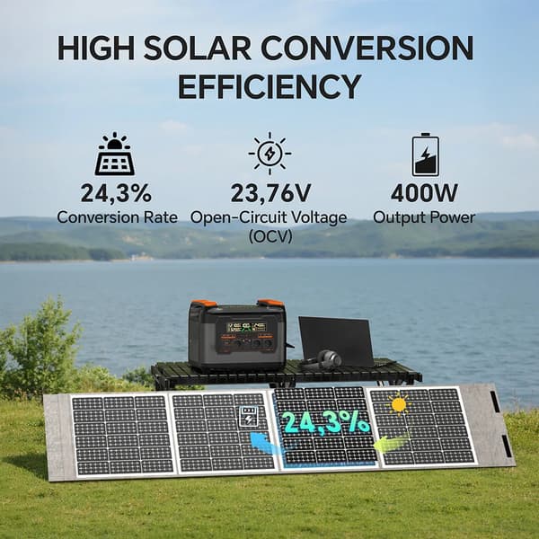 Bærbart solpanel - 400 W foldbart solcellepanel - 24,3 % høj effektivitet - IP65 vandtæt - MC4/XT60/DC output - til camping & nødstrøm