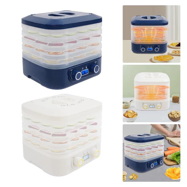 Frugt- og grøntsagstørrer - Maddehydrator - 5 bakker - LED-display - 160 W - 35–70 °C - Timer 1–48 timer - Blå